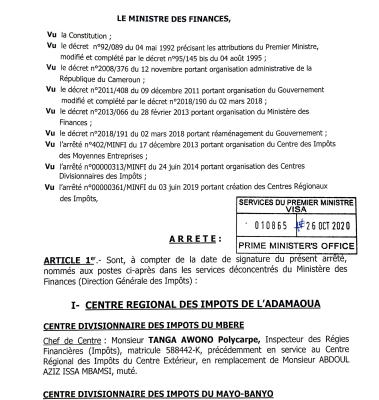 Arrêté N° 00000232/MINFI