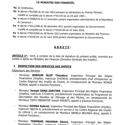 Arrêté N° 00000237/MINFI du 26 octobre 2020