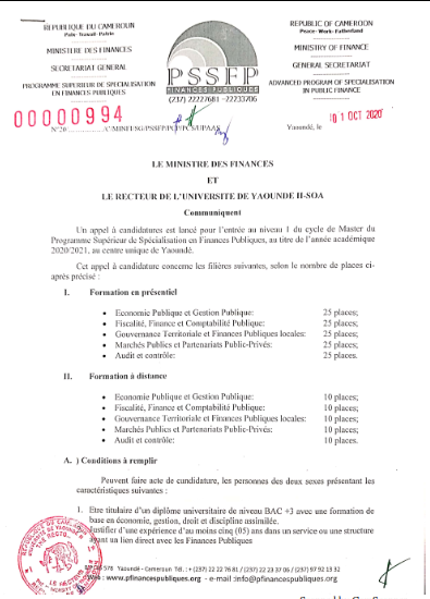 Communiqué Master PSSF Communiqué Master PSSF