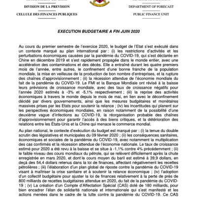 EXECUTION BUDGETAIRE A FIN JUIN 2020