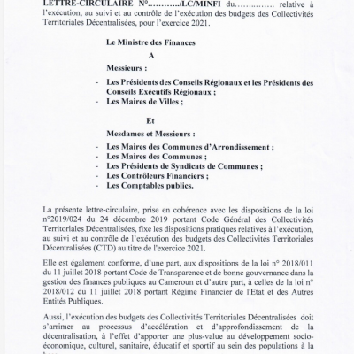 LETTRE-CIRCULAIRE RELATIVE A L'EXECUTION_AU_SUVI_ET CONTROLE DE L'EXECUTION DES BUDGETS DES CTD 2021