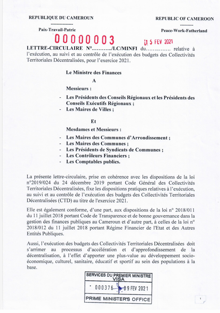 LETTRE-CIRCULAIRE RELATIVE A L’EXECUTION_AU_SUVI_ET CONTROLE DE L’EXECUTION DES BUDGETS DES CTD 2021 LETTRE-CIRCULAIRE RELATIVE A L'EXECUTION_AU_SUVI_ET CONTROLE DE L'EXECUTION DES BUDGETS DES CTD 2021