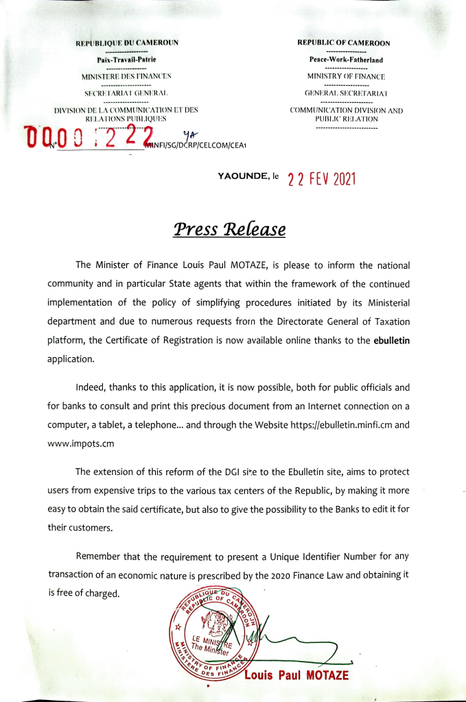 Press release regarding the availability of the registration certificate on ebulletin Press release regarding the availability of the registration certificate on ebulletin