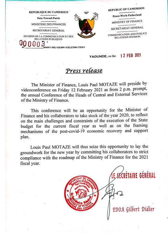 Annual Conference 2021 of the Heads of Central and External Services of the Ministry of Finance Annual Conference 2021 of the Heads of Central and External Services of the Ministry of Finance