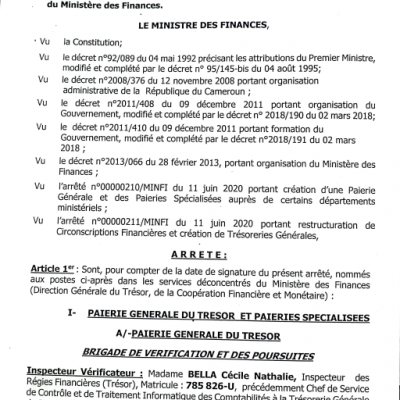 Arrêté portant nomination dans les services déconcentrés de la DGTCFM