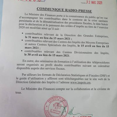 Communiqué radio-presse du 12 mars 2021