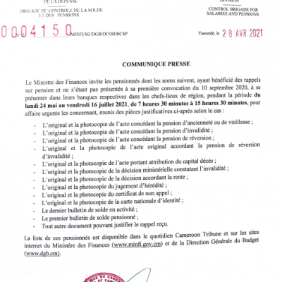 Communiqué pensionnes du 28 avril 2021