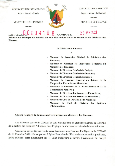 Lettre-Circulaire N° 000004108/LC/MINFI du 28 avril 2021