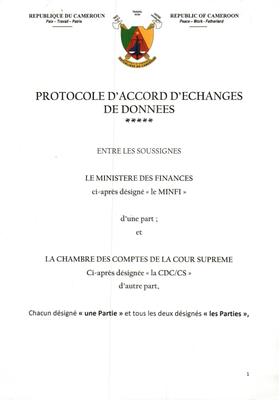 protocole d'accord d'échanges de données entre le MINFI et la Chambre des Comptes de la Cour Suprême