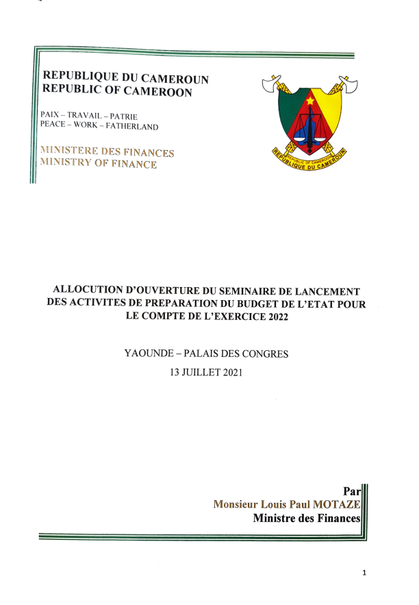 Allocution d'ouverture du séminaire de lancement des activités de préparation du budget de l'Etat pour le compte de l'exercice 2022