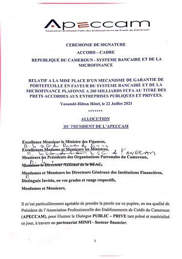 allocution du Président de l'Association Professionnelle des Etablissements de Crédit du Cameroun