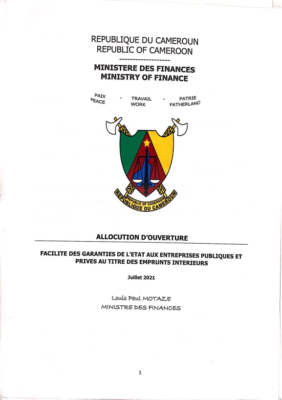 allocution d'ouverture du Ministre des Finances