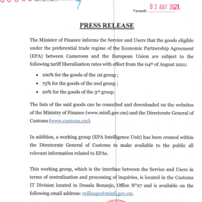 Press release on the goods eligible under the preferential trade regime of the Economic Partnership Agreement (EPA)