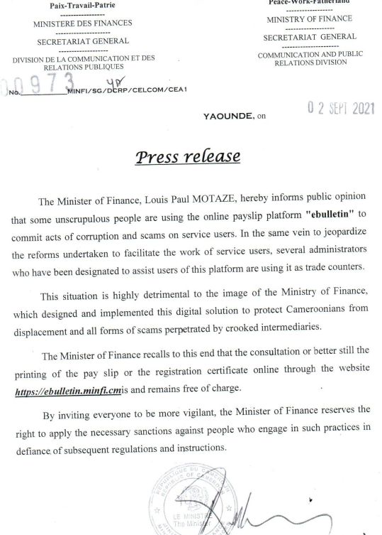 Presse release related to the online payslip platform
