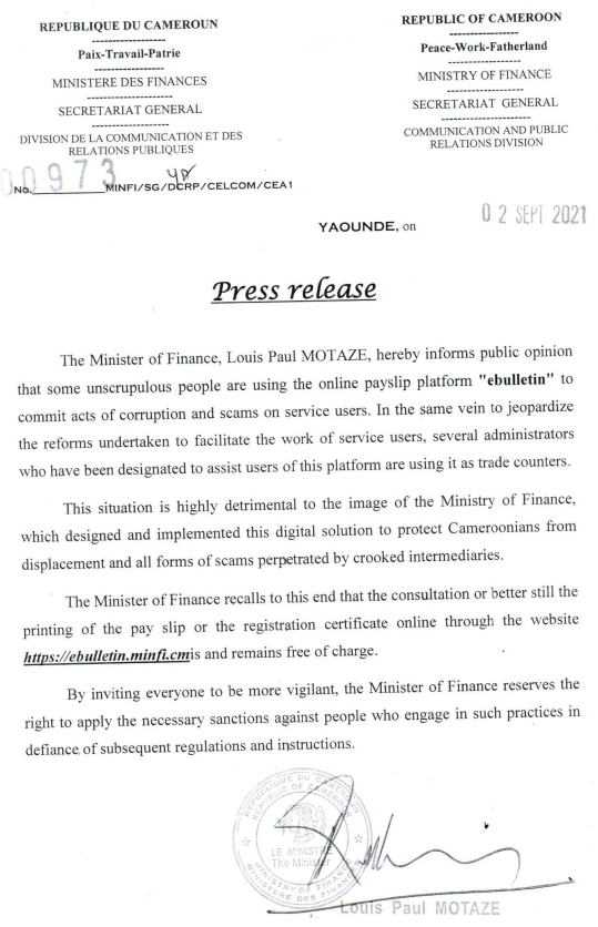 Presse release related to the online payslip platform Presse release related to the online payslip platform