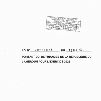 Loi de finance du Cameroun exercice 022