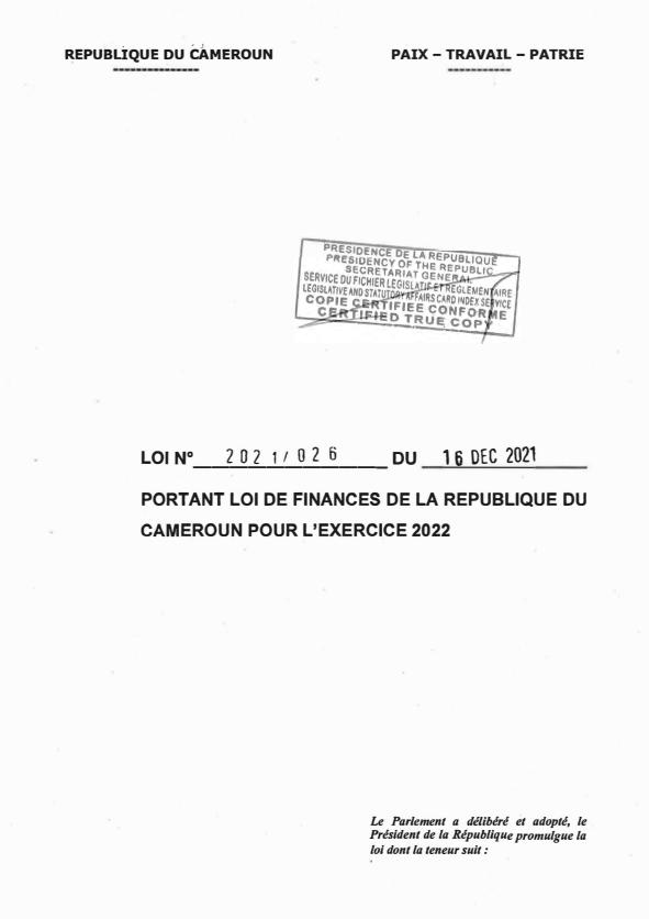Loi de finances du Cameroun pour l'exercice 2022